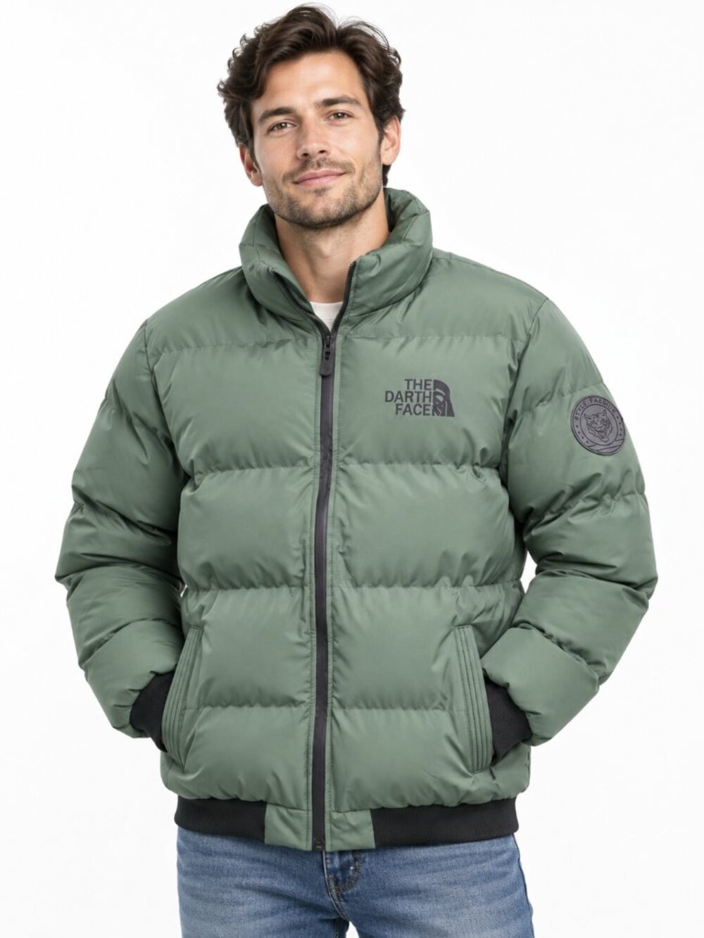 The Darth Face Parody Men’s Puffer Jacket Sage Green (Fits Mens Size L)